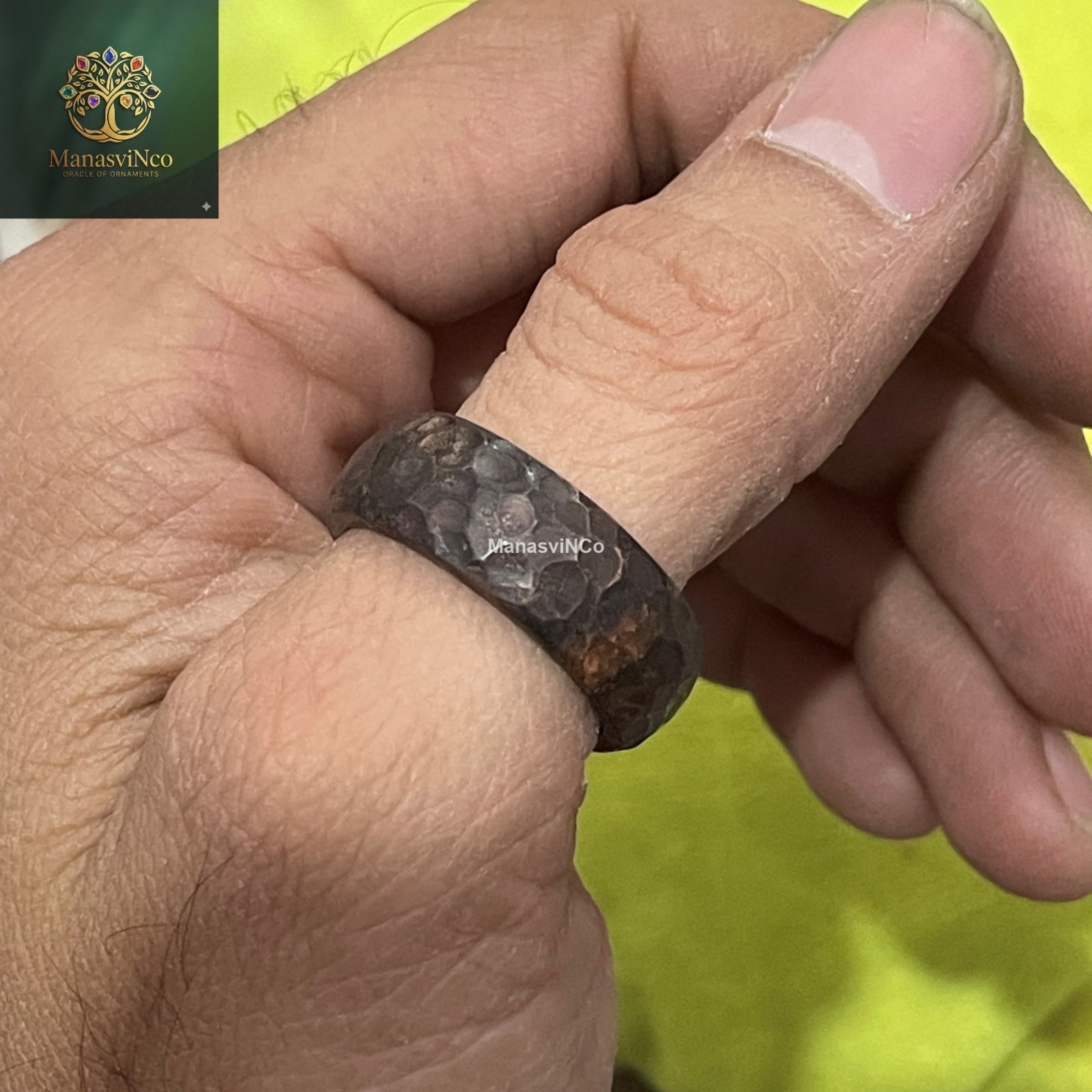 Antique Hammered Copper Patina Ring, Half Round Rustic Band, Handmade Jewelry
