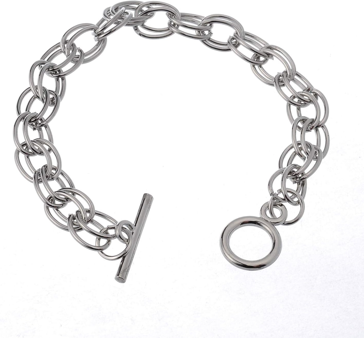 5Pcs Toggle Clasp Silver Color Charm Rolo Bracelet Double Oval Link Chain 18Cm D