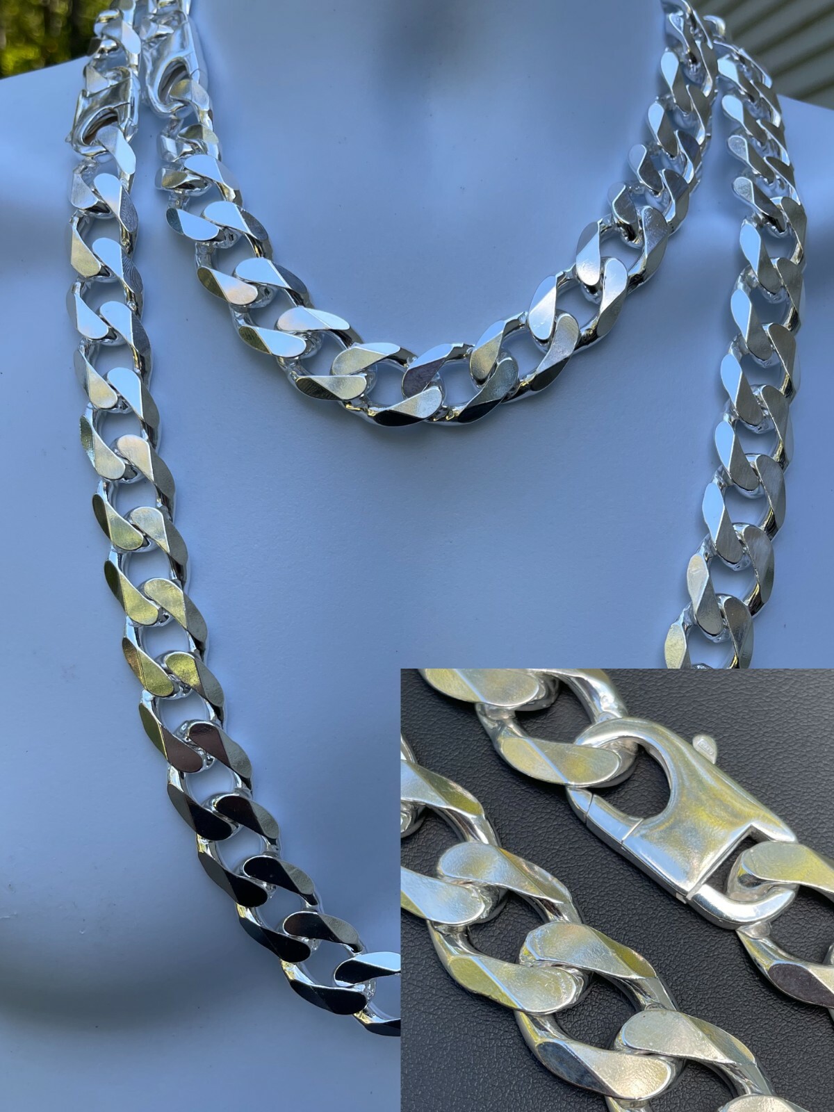 Real Solid 925 Silver 18mm Men’s Hip Hop Miami Cuban Curb Link Chain Or Bracelet