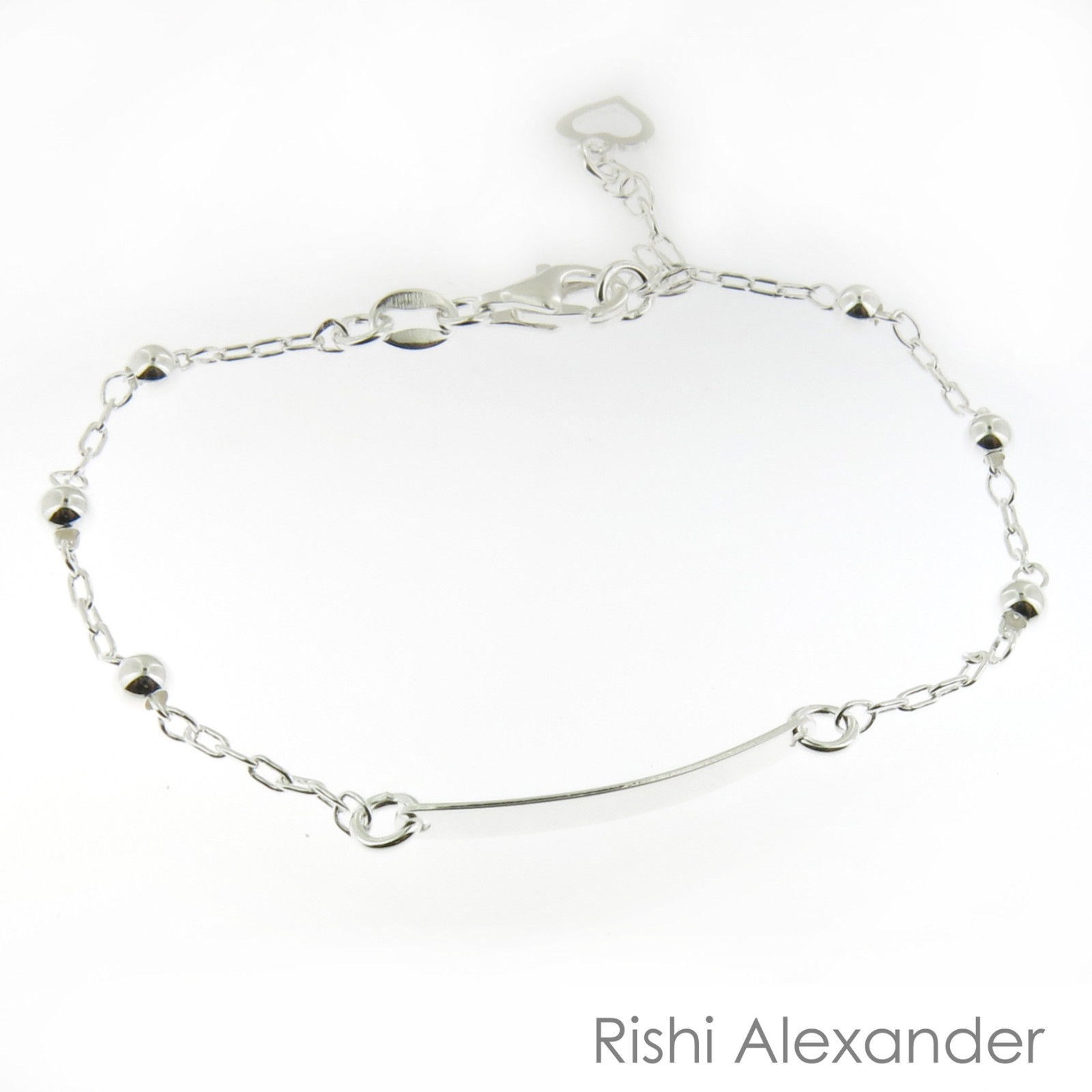 925 Italian Sterling Silver Ball Bead and Bar Delicate Adjustable Bracelet