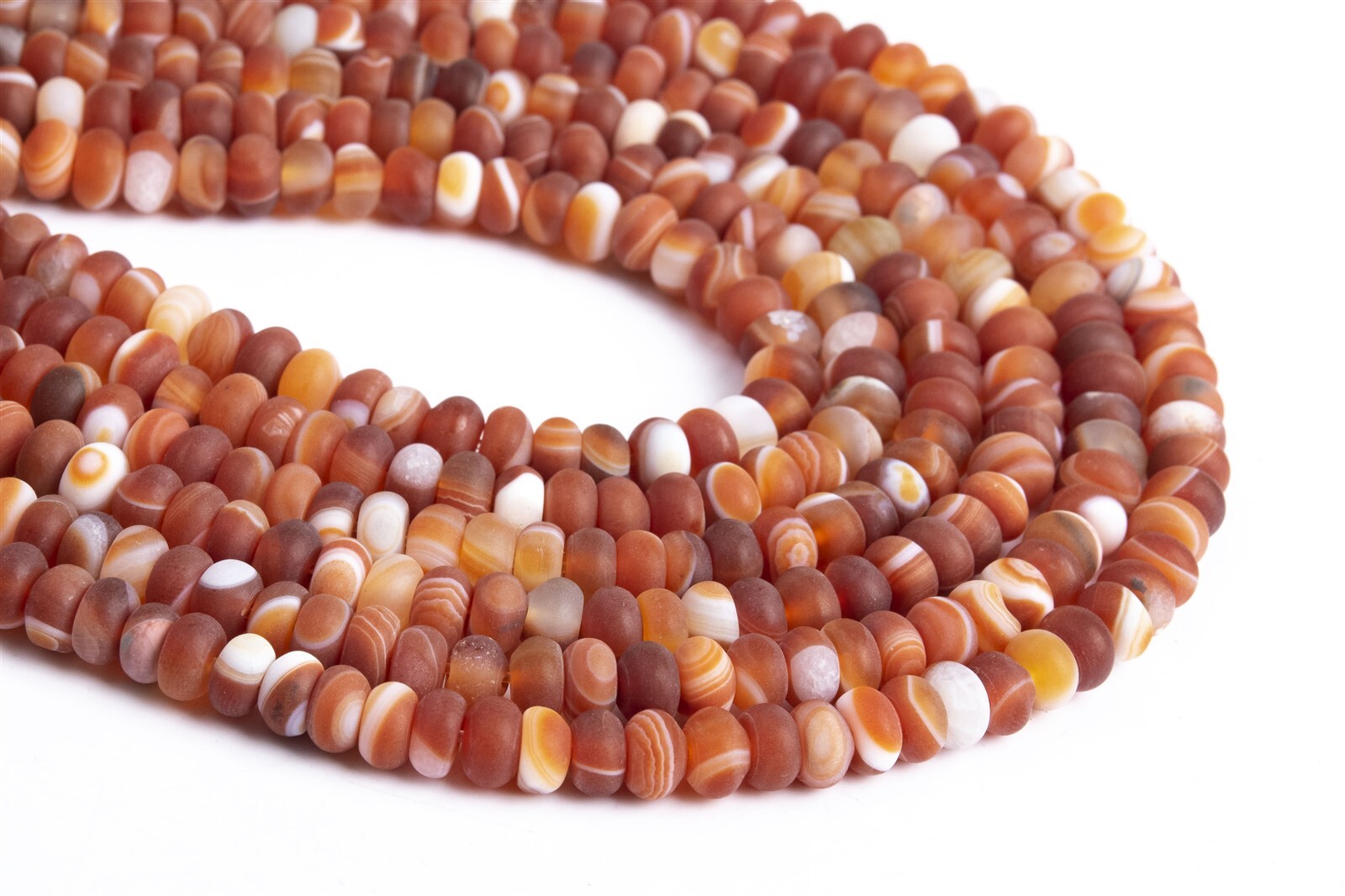 Matte Deep Orange Red Striped Agate Grade AAA Rondelle Loose Beads 6x3MM 8x4MM