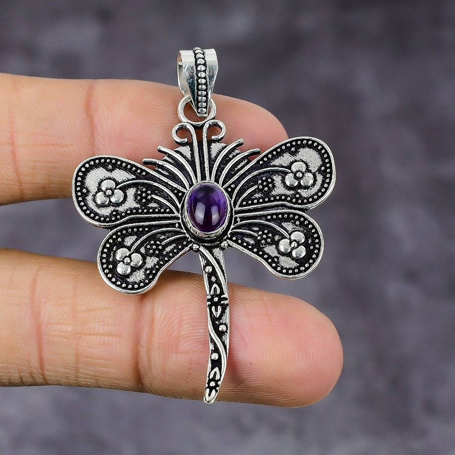 Amethyst Gemstone 925 Sterling Silver Gift Jewelry Pendant 2.21″ Gift for Her Z0