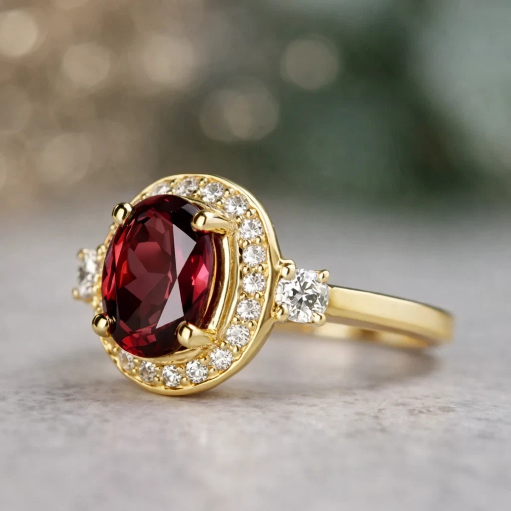 2.76 Ct Oval Cut Natural Ruby Diamond Wedding Ring 14K Yellow Gold