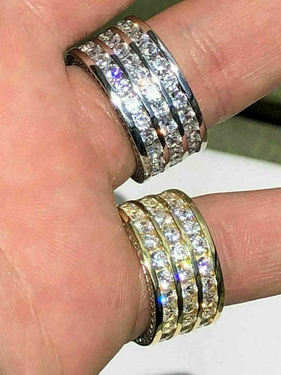 Men’s Large Solid 925 Silver 5ct CZ Pinky BIG RING 14k Gold Plated ICY HIP-HOP