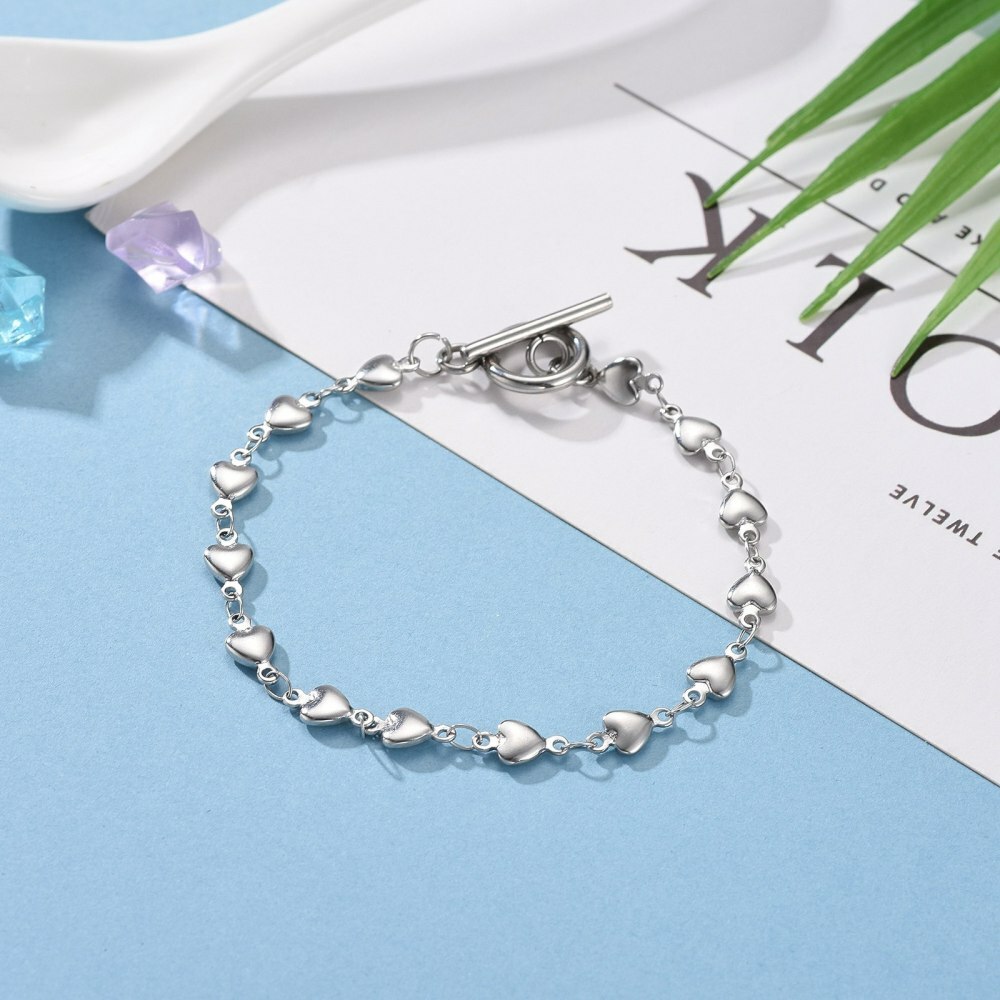 Stainless Steel Heart Chain Bracelet Steel Toggle Silver 7.5″ Z163