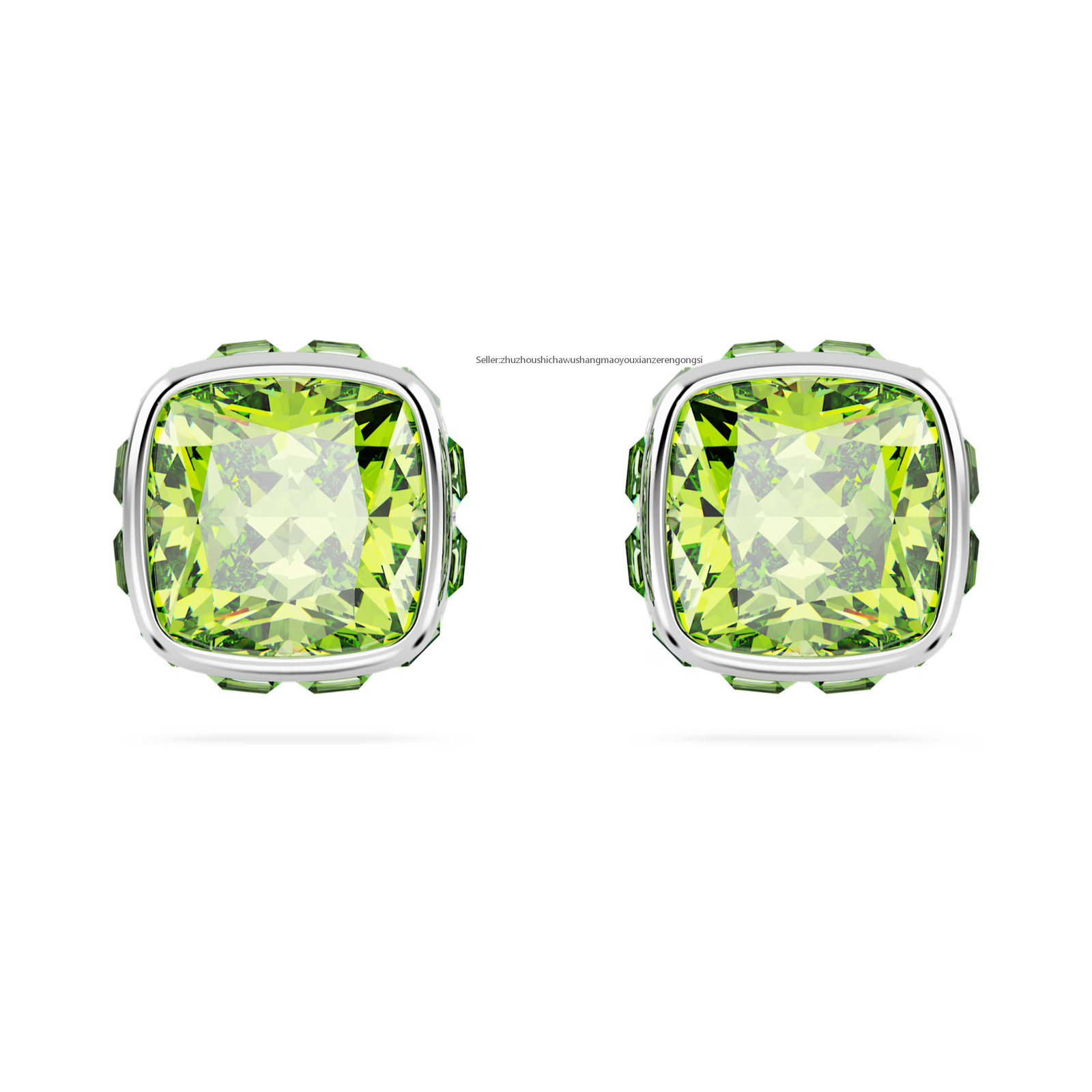 Birthstone Green Rhodium Plated Stud Earrings Square Cut August New