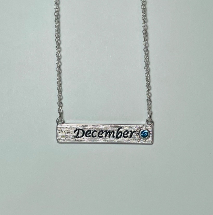 Personalized December Birthstone Necklace Bar Pendant Dainty Silver Plated