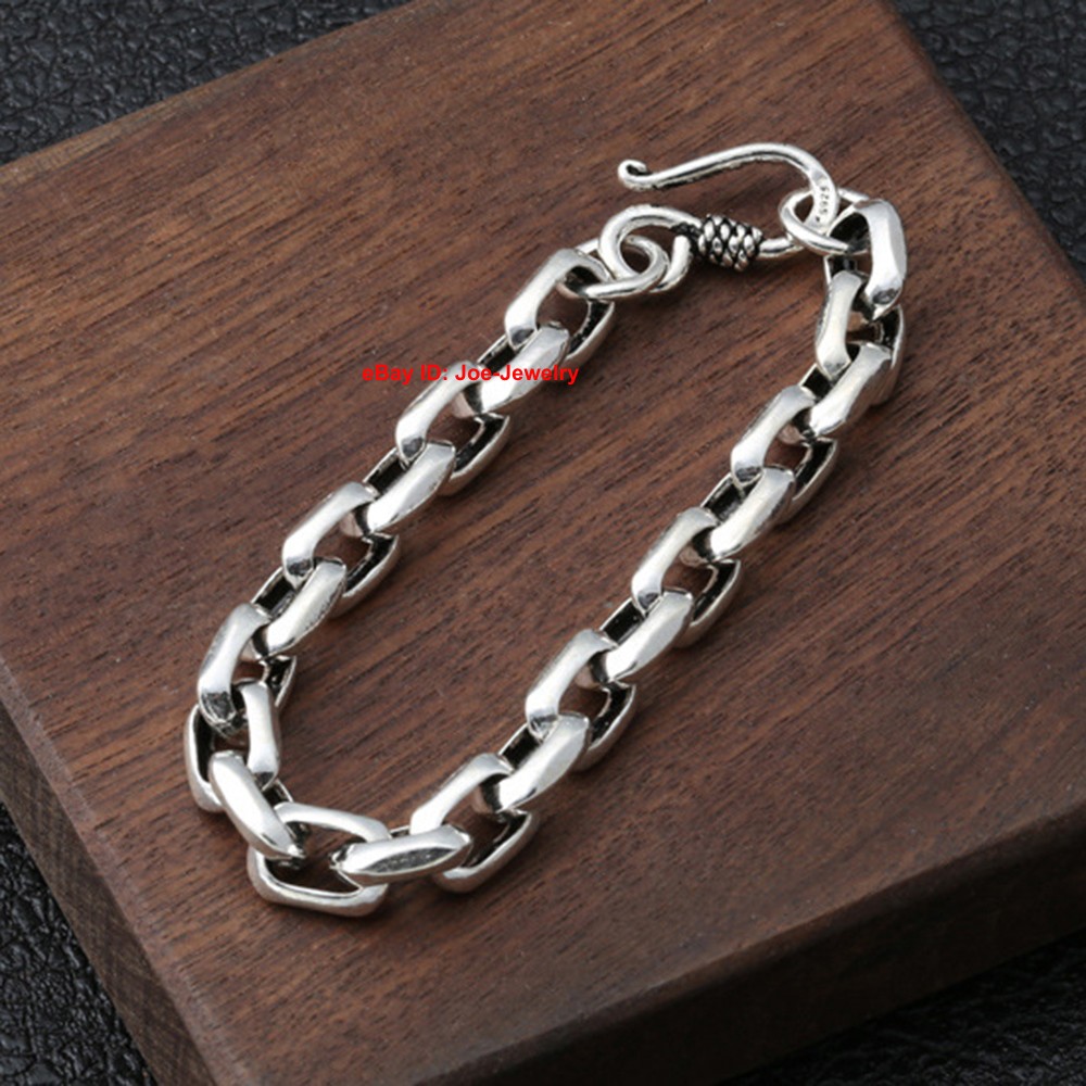Pure 925 Sterling Silver 8mm Cable Link Chain Bracelet For Women Men 7.9inch