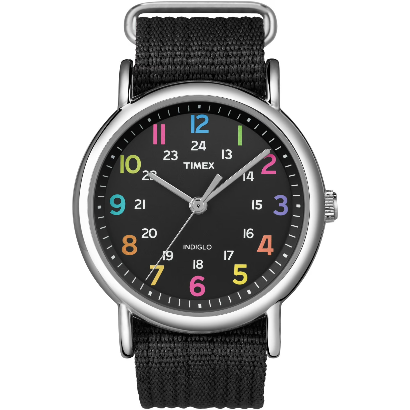 Timex T2N855, Unisex Weekender Black Fabric Watch, Indiglo, 38MM Case, NEW