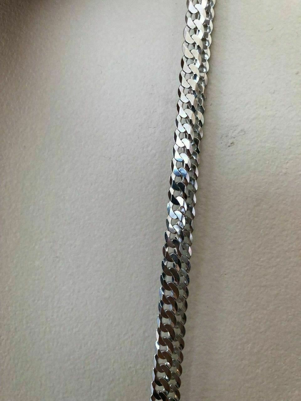 Shiny 7mm Flat Curb Miami Cuban Chain Solid 925 Sterling Silver ITALY MADE