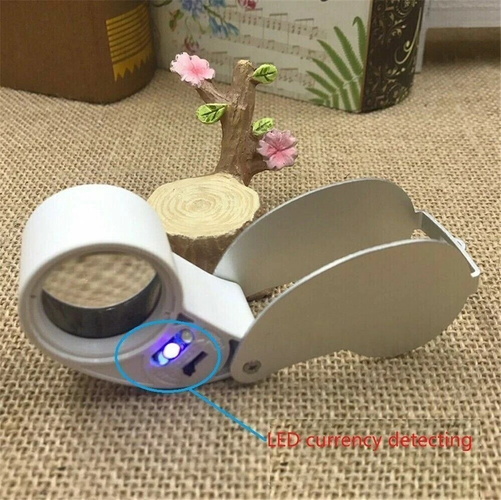 40X Illuminated Jewelers Eye Loupe Foldable Magnifier Bright LED Light Gold