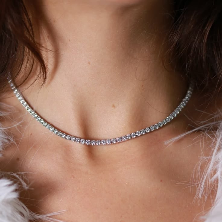 12CT Round Cut Lab Grown Diamond Women’s Tennis Necklace 14K White Gold Plated