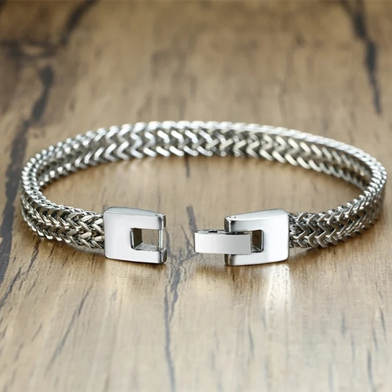 Men Double Link Chain Bracelet Polish Color Stainless Steel Punk Biker Jewelry