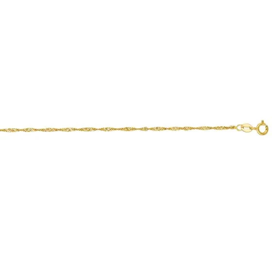 14 Karat Yellow Gold 1.3mm 10 Inch Shiny Diamond Cut Singapore Chain Anklet