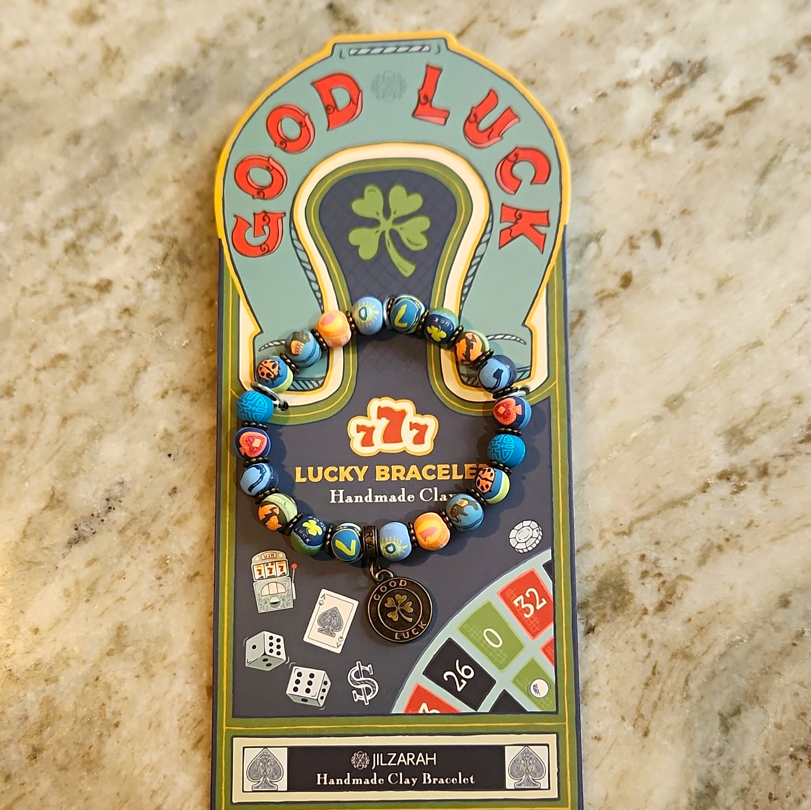JILZARAH 777-777 Handmade Clay Beaded Charm Bracelet, Multicolor, Luck