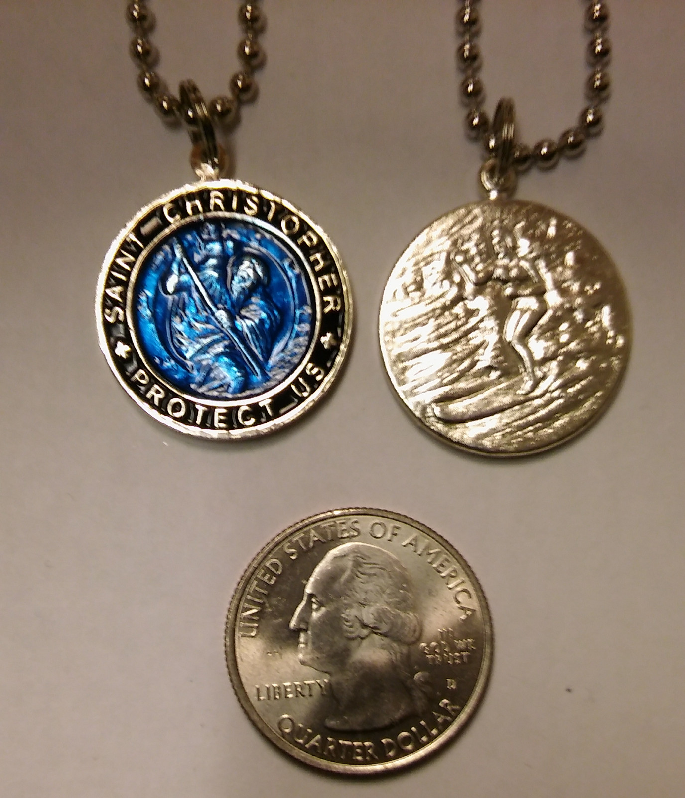 Beach Saint Large St. Christopher Necklace Medal Quarter Size -New Surf Necklace