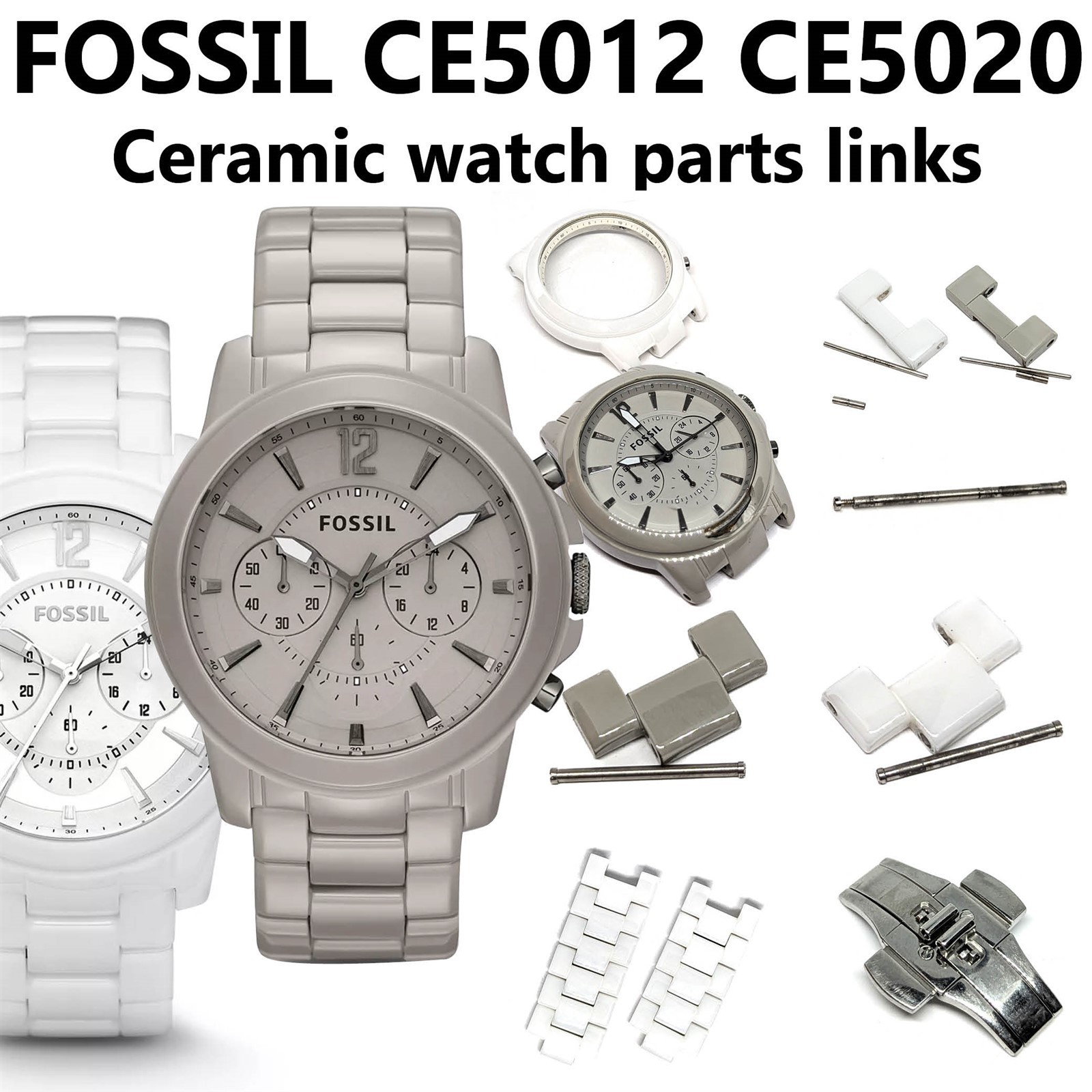 Fossil CE5012 CE5017 Grant Chronograph Ceramic watch parts men’s white gray
