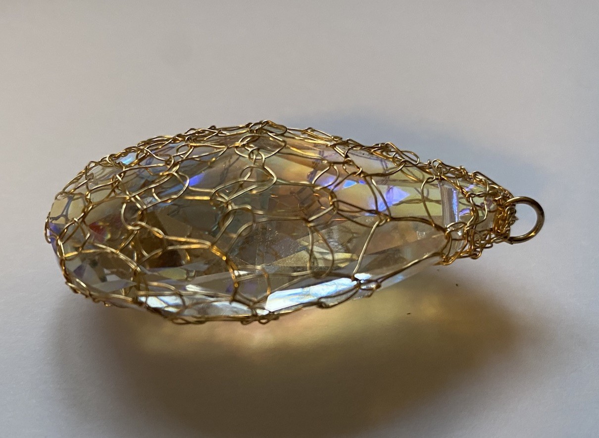 Large, Aurora Borealis Crystal Pendant In 9ct Gold Plated Net Setting