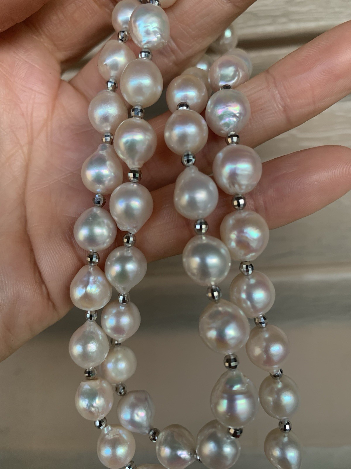 NEW 24” south sea saltwater Pearl beaded necklace 9mm baroque