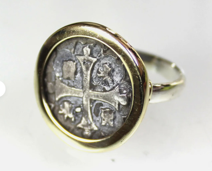 SPAIN COLONIAL PIRATE Atocha SHIP WRECK COIN .925 STERLING SILVER RING #7 free
