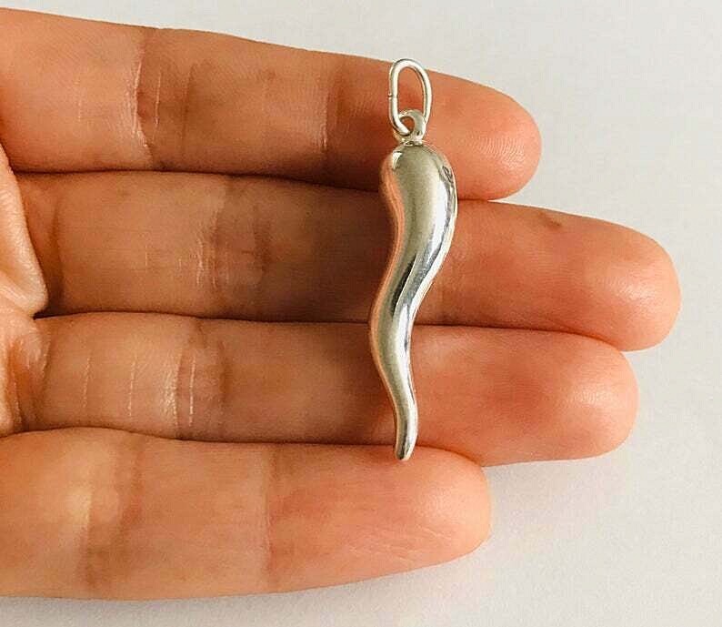 925 Sterling Silver Italian Horn Charm, Cornecello Charm,Chili / Cuerno – SP55