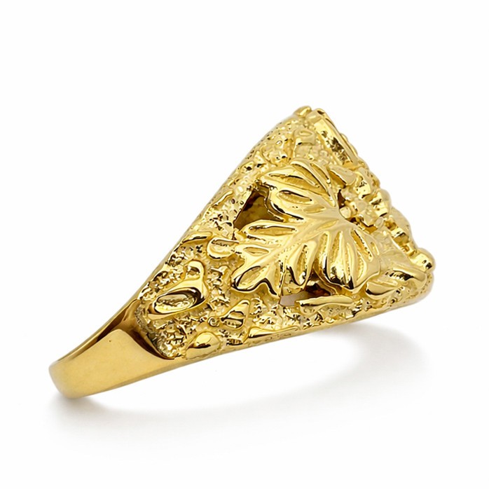 Solid 10K Yellow Gold Large Eagle Leaf Mens Nugget Ring, Size 5 – 15