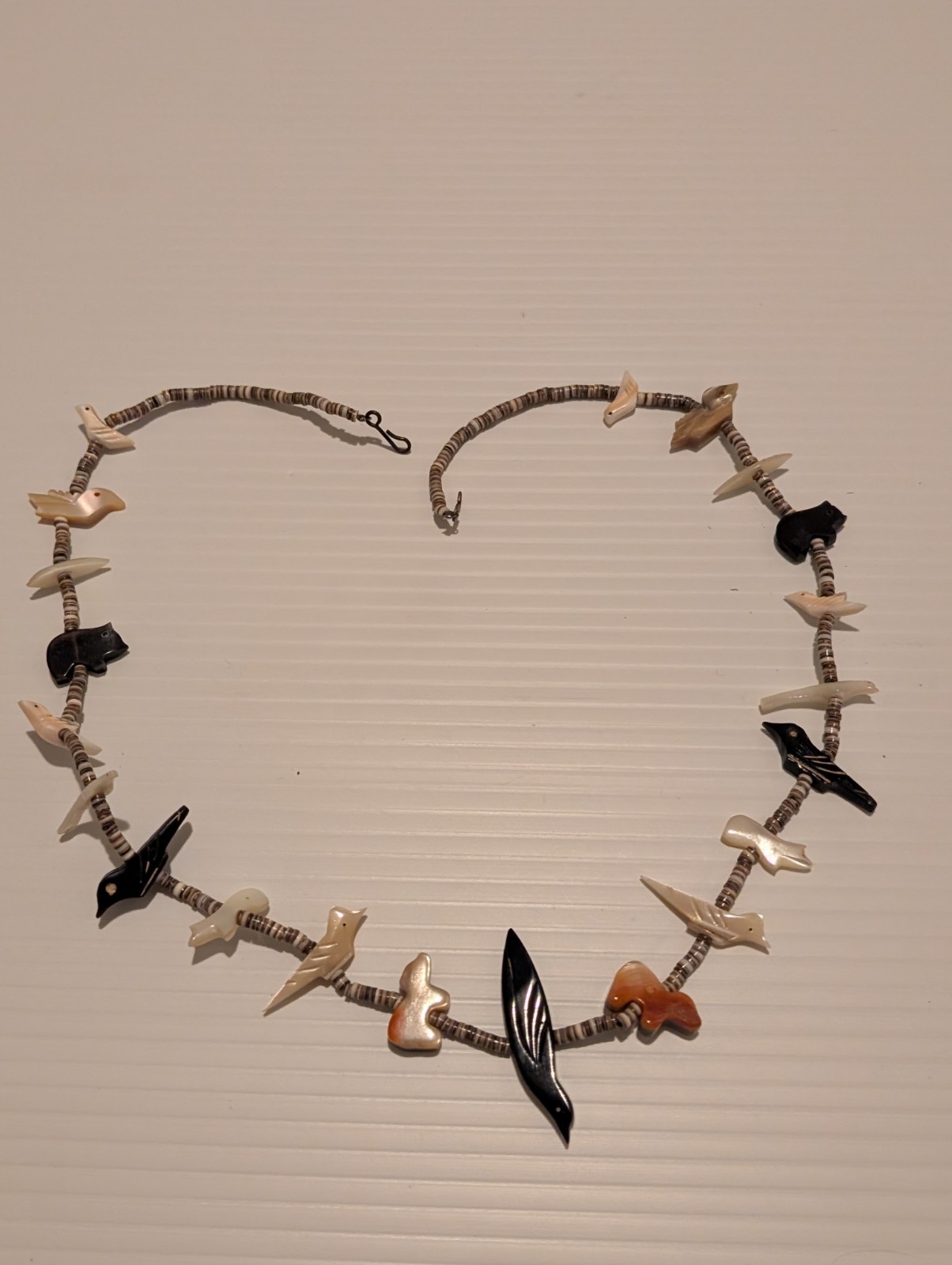 Zuni Style Fetish Necklace Multi-Stone Hand Carved Animals Heishi Beads