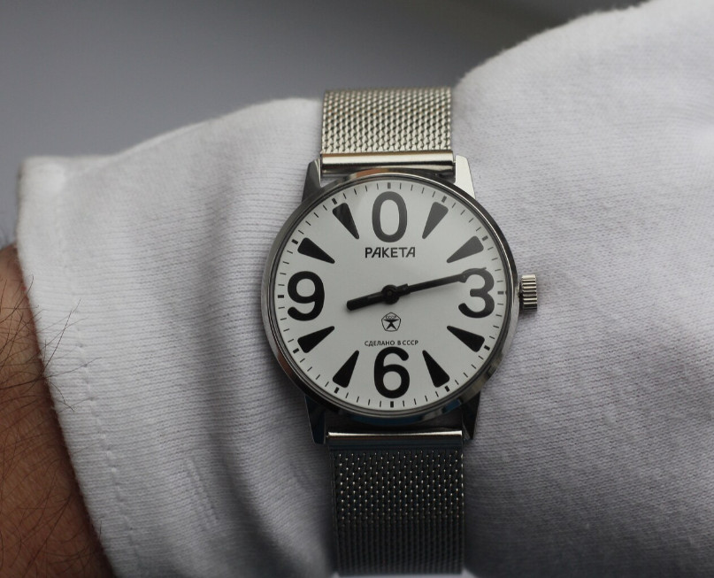 Wristwatch Raketa Big Zero unisex case 34mm. / Vintage movement USSR