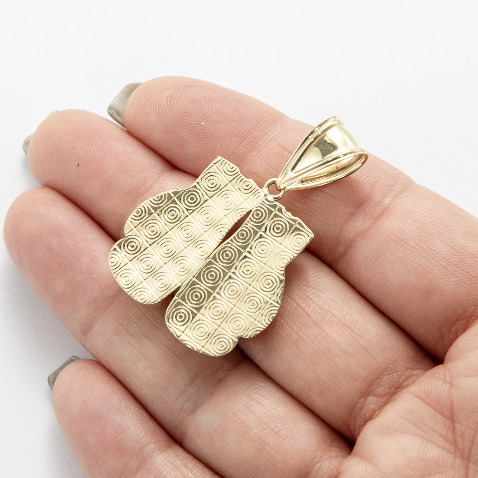 Double Boxing Glove Pendant Charm Diamond Cut Real 10K Yellow White Gold