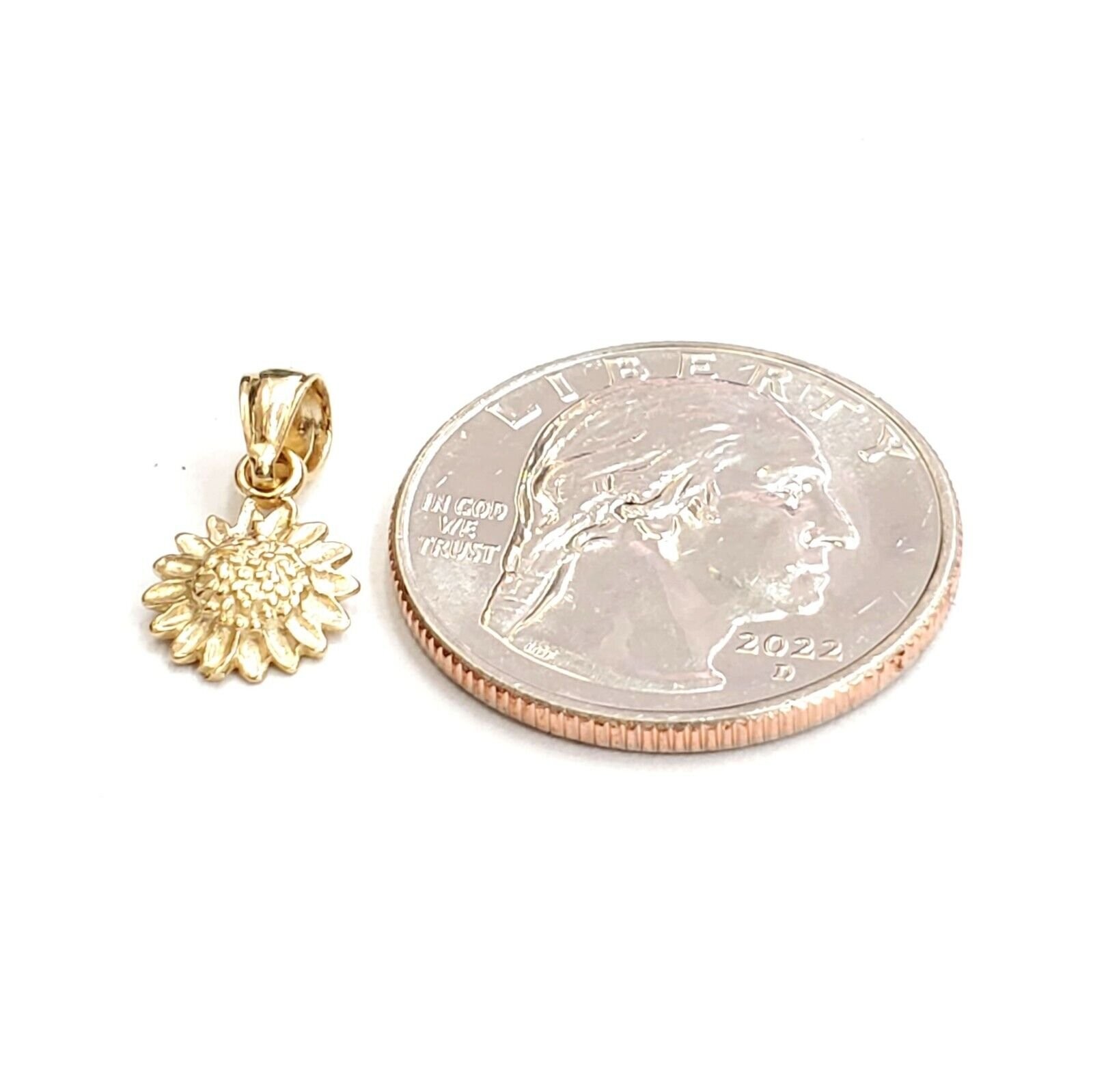 New 14k yellow Gold solid tiny sunflower girasol Pendant charm fine jewelry 0.7g