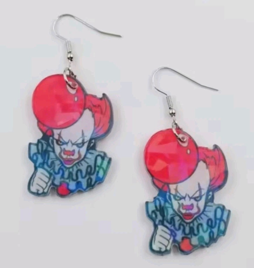 Women’s Fashion Halloween Jewelry Flat Acrylic Clown Penny Wise Earrings RE