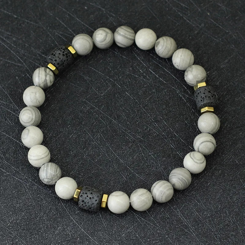 Unique Natural Stone Bracelet Men 8Mm Obsidian Tiger Eyes Beaded Braclet Homme H