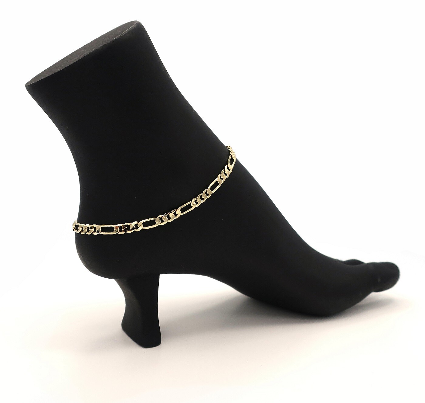 10″ ITALIAN FIGARO LINK CHAIN ANKLET CUBIC ZIRCONIA ANKLE BRACELET GOLD PLATED