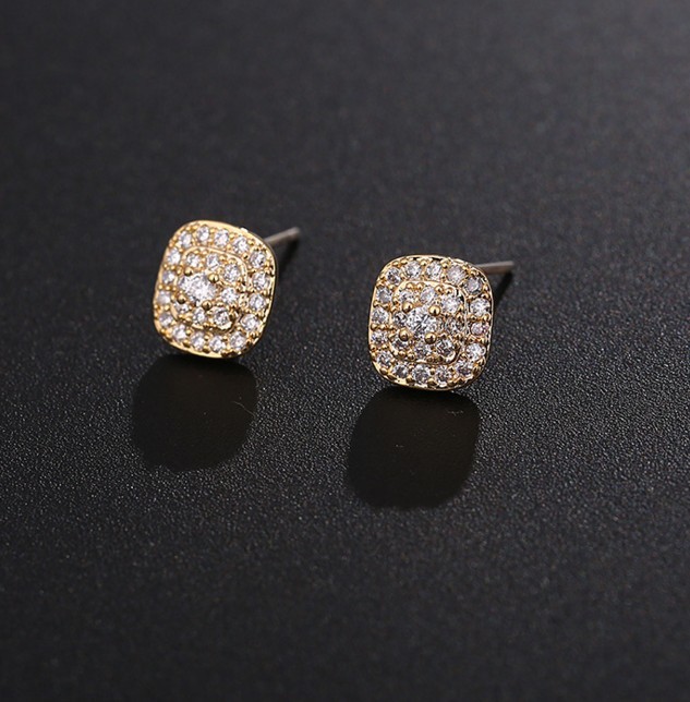 925 Sterling Silver Heart Clover Square Cubic Zirconia Stud Earrings Gift PE17