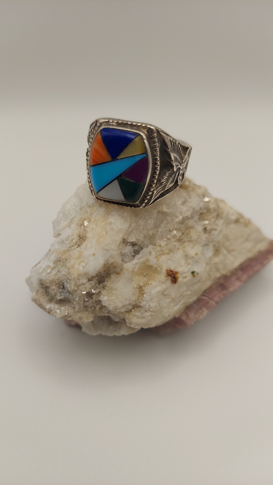 vintage Native sterling silver multi stone ring, size 10.5