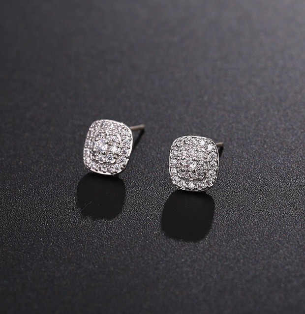 925 Sterling Silver Heart Clover Square Cubic Zirconia Stud Earrings Gift PE17