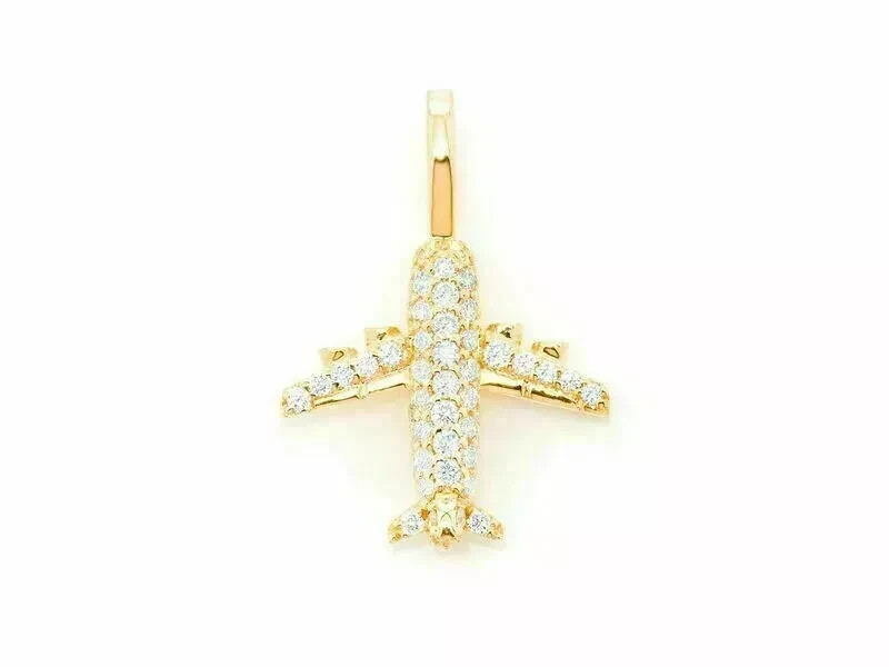 1.2CT Round Diamond Airplane Shape Pendant With Free Chain 14K Yellow Gold Over