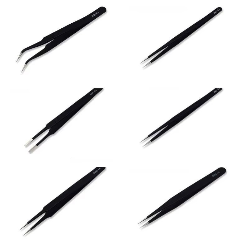 6Pcs ESD Anti-static Tweezers Set Maintenance Repair Stainless Steel Tools Kit