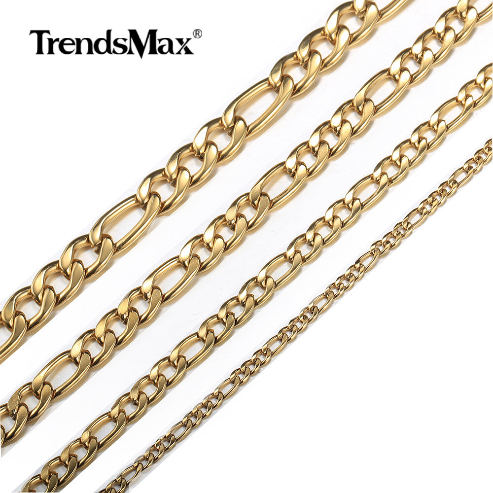 3/5/7/9mm Gold Plated Stainless Steel Figaro Chain Necklace Men Women 16-30″ new