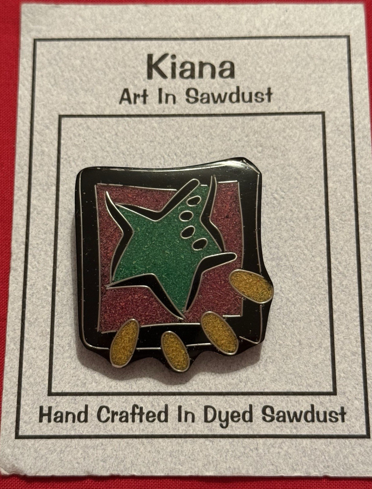 Kiana Art in Sawdust Square With Green Star PIN Handcrafted in Dyed Sawdust
