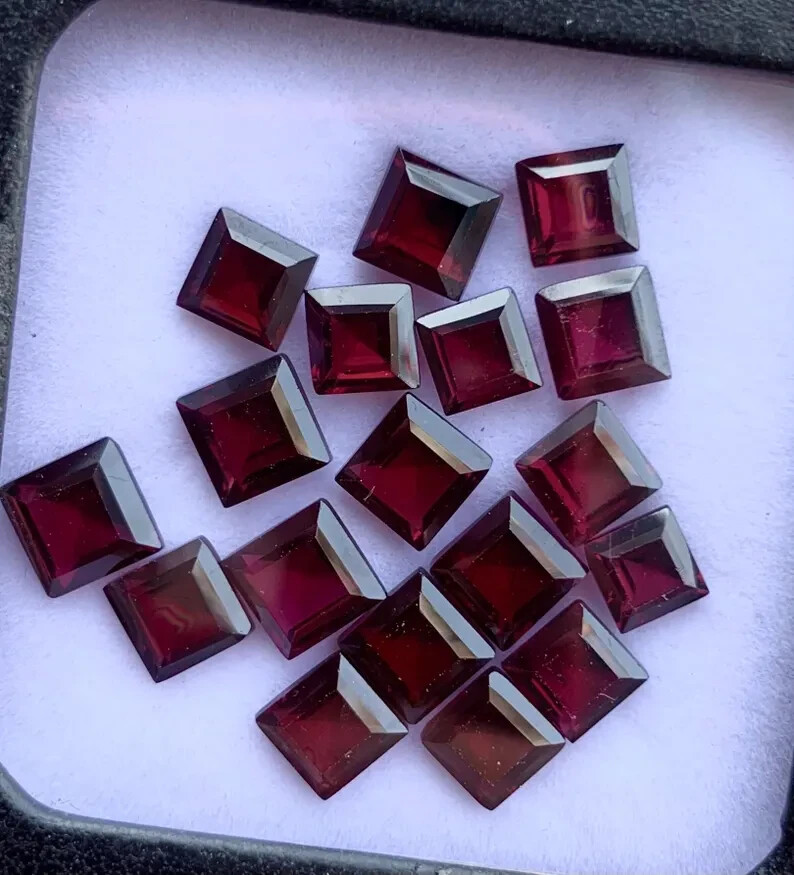 Natural Red Garnet Square Shape Gemstone Lot, AAA+++ Faceted Cut Garnet Gemstone