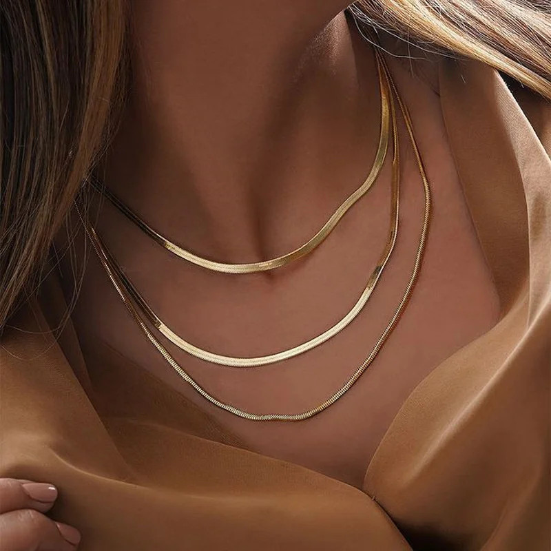 Snake Chain Necklace Stainless Steel 2-5mm Gold Color 18-24in Women Jewelry