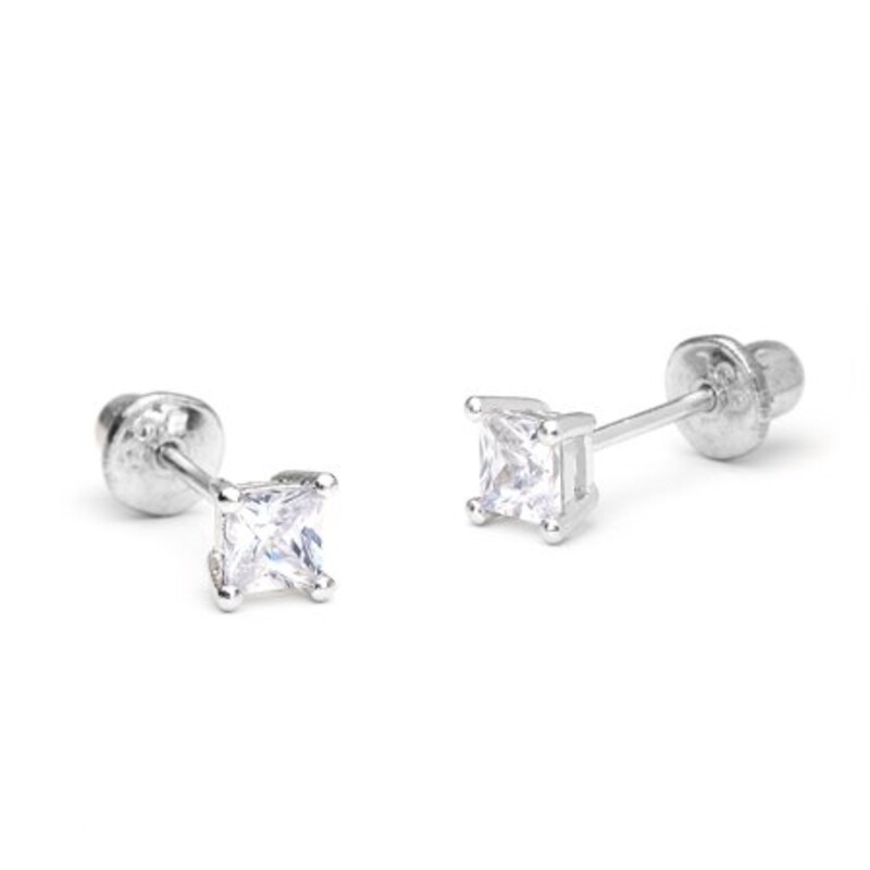 1.8 mm Princess Diamond Tiny Stud Screw back Earrings in 14k White gold