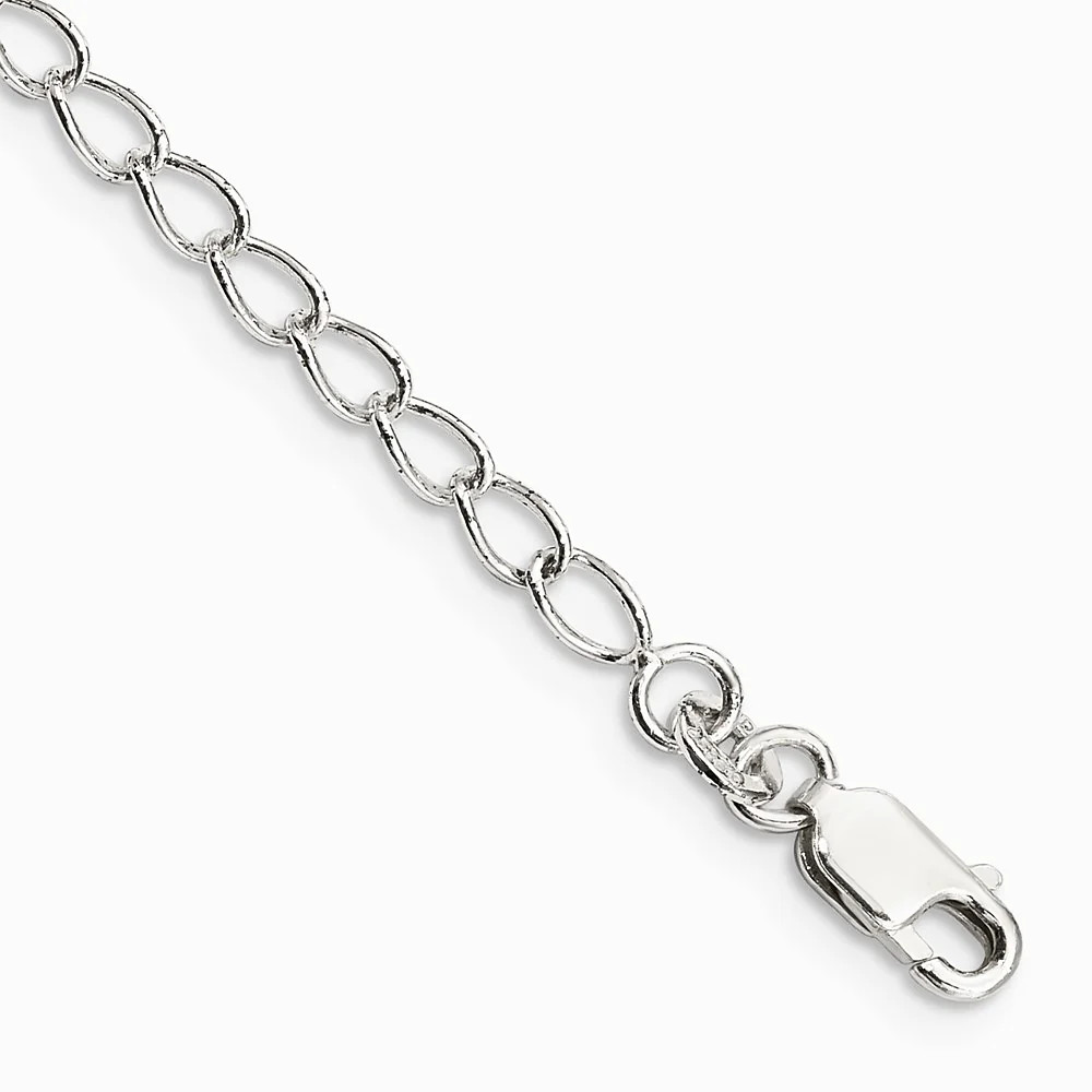 Sterling Silver 3mm Half Round Wire Open Curb Chain Anklet Bracelet 7″-10″