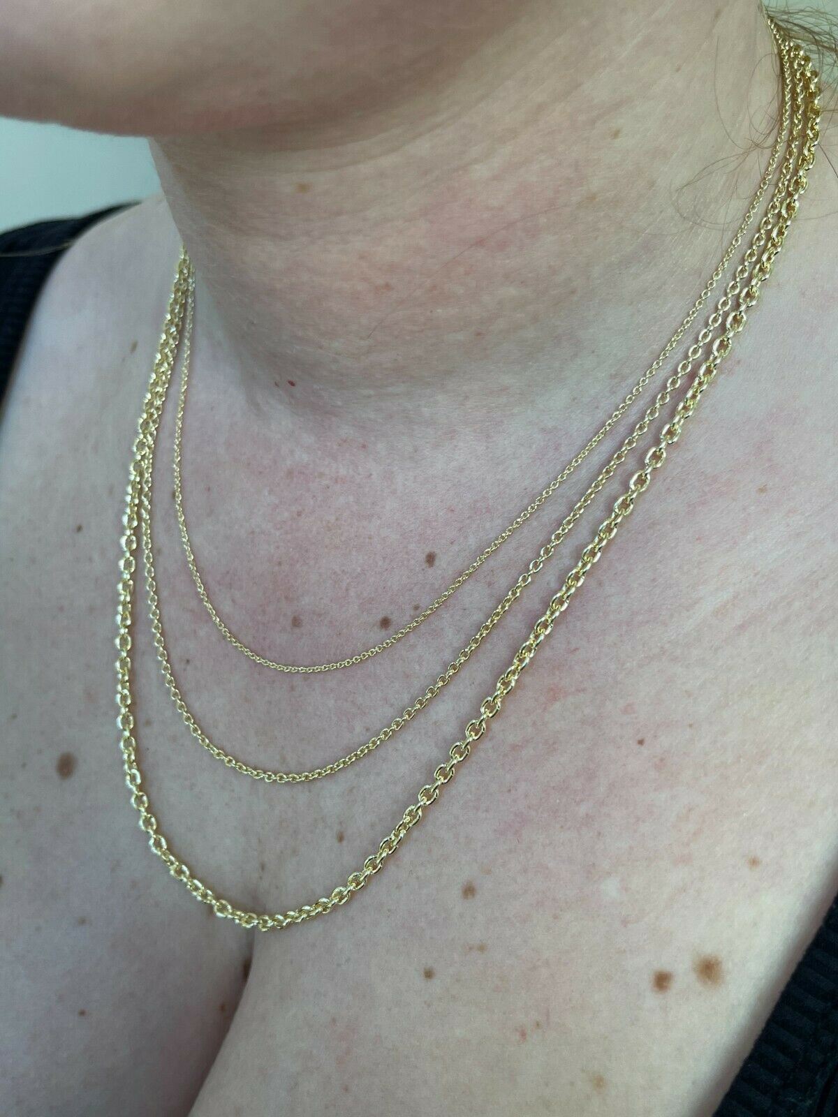 Real Solid 925 Sterling Silver 14k Gold Plated Anchor Cable Chain Rolo Necklace