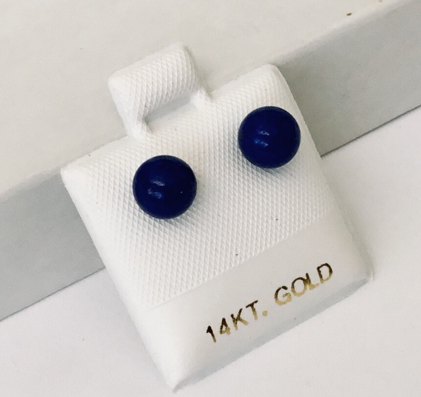 Solid 14K Yellow Gold Natural Blue Lapis 6 mm Round Ball Stud Earrings NEW