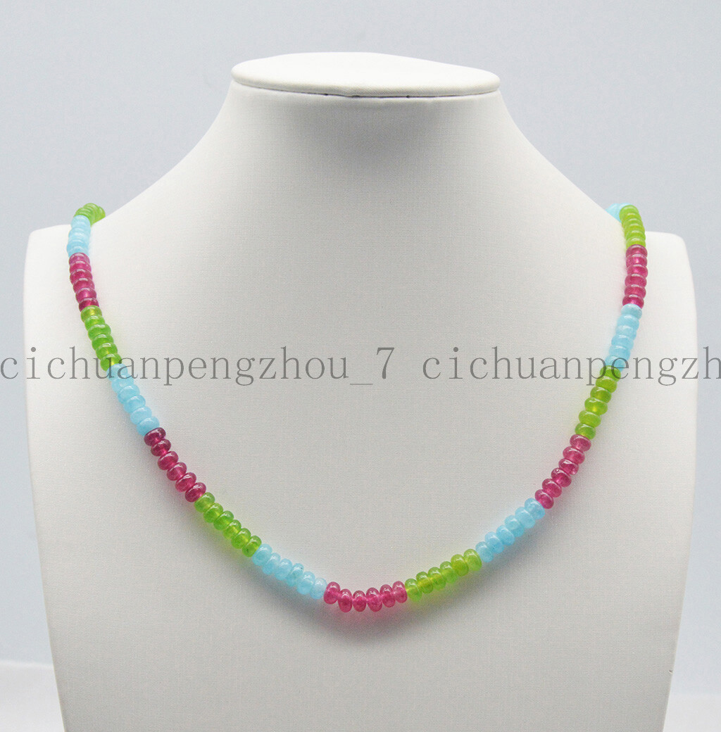 Pretty 4x6mm Multicolor Rondelle Gemstone Beads Necklaces Silver Clasp 18-36″ AA