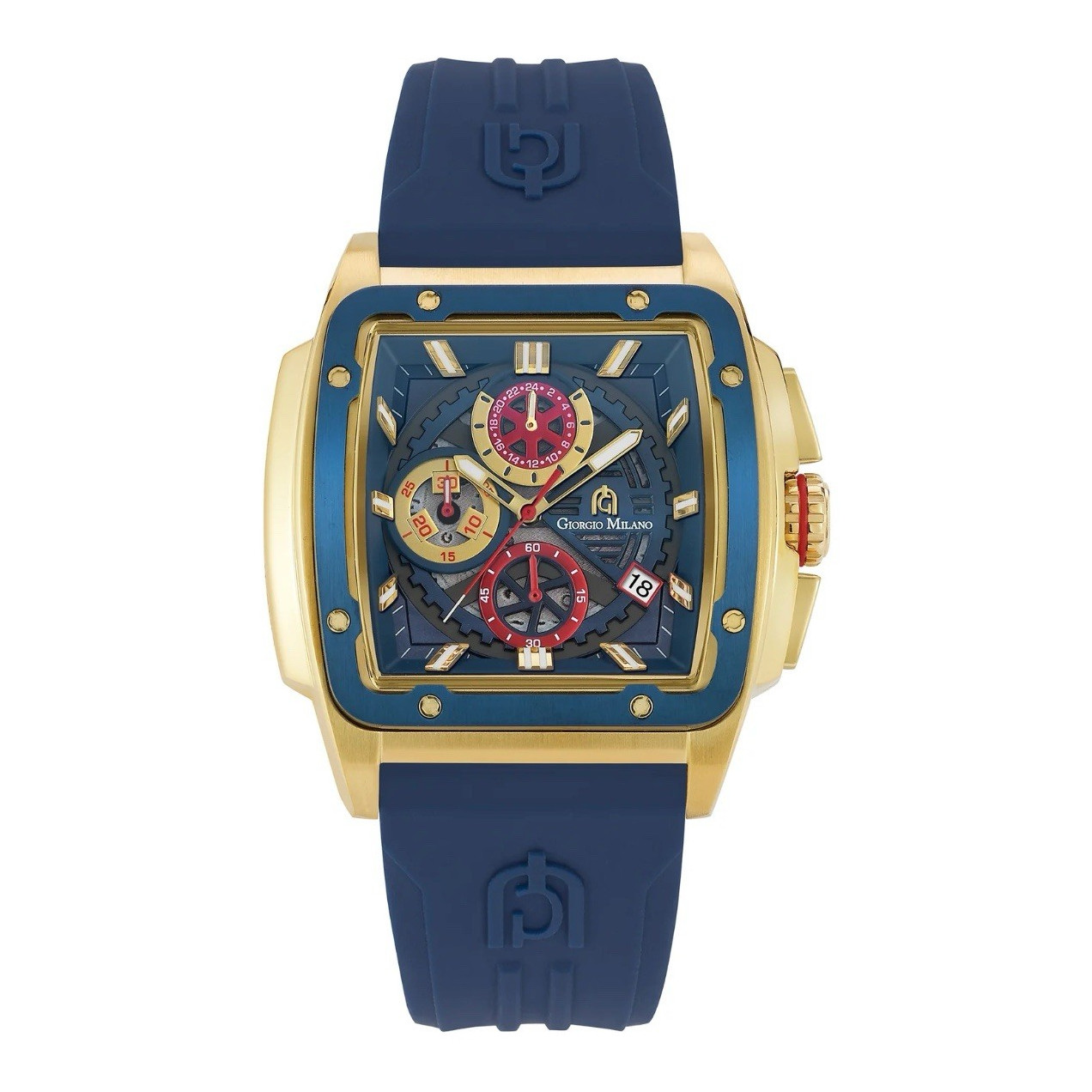 Giorgio Milano Men’s Chronograph Quartz Square Gold/Blue Case Blue Rubber