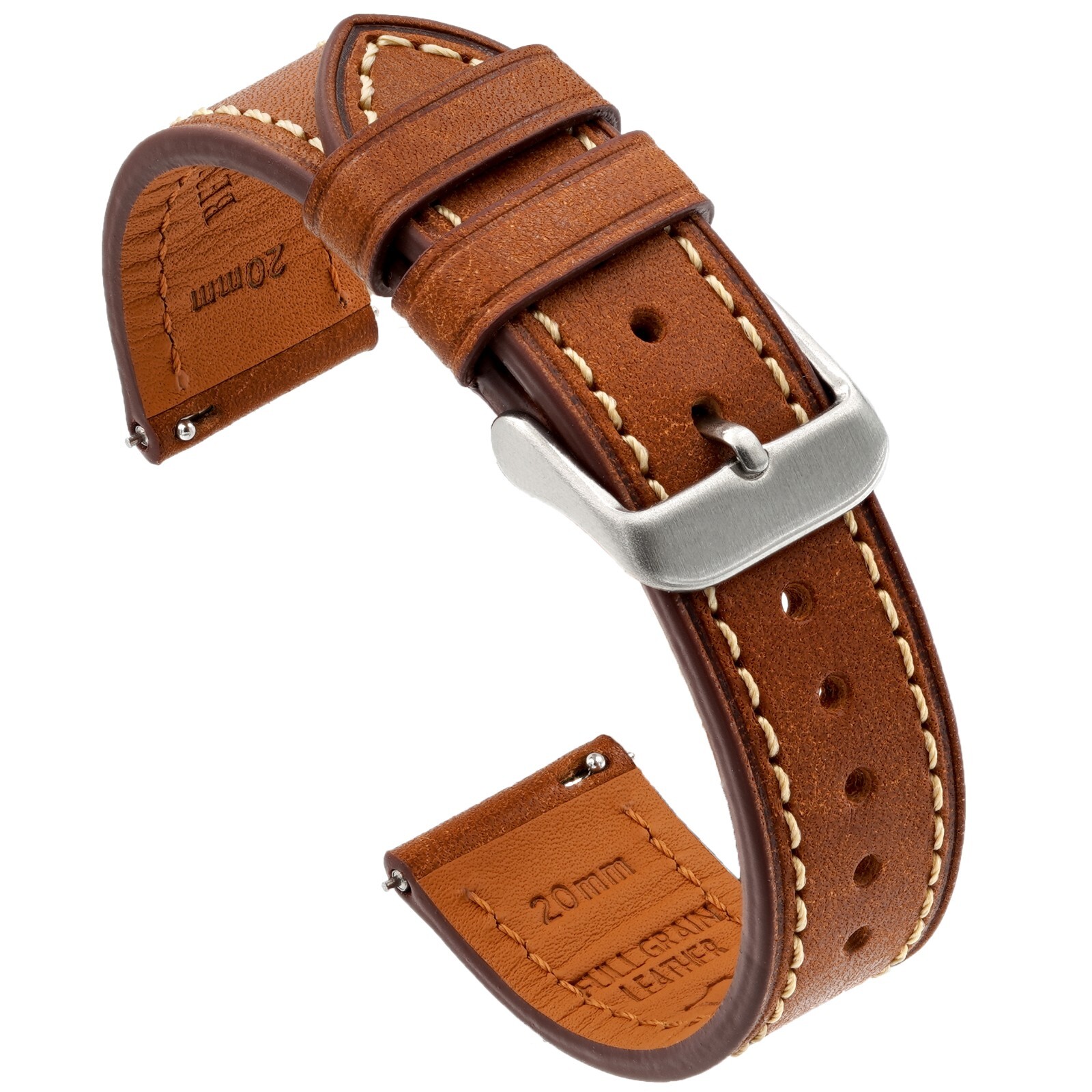 Italian Leather Watch Band – Full-Grain Leather – Cognac – 18, 20 or 22mm
