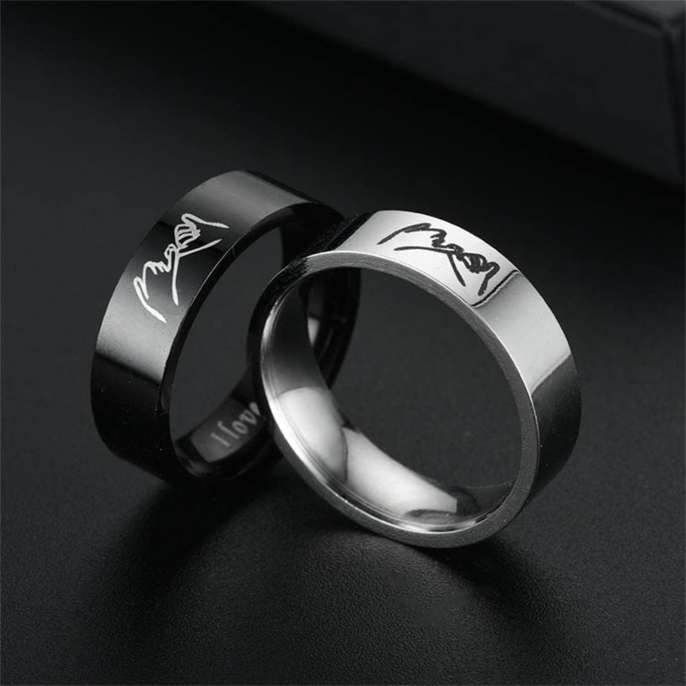 Unisex High Polish Couple Rings – Black I Love You Carved Wedding Band Size 10